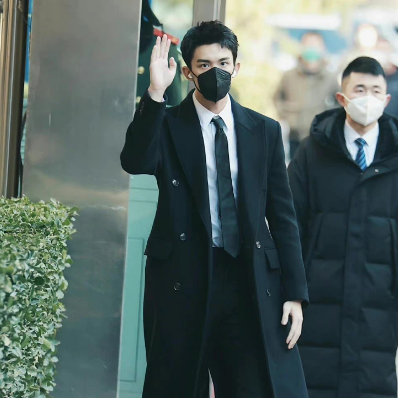 Одно и то же кашемировое пальто Wu Lei's, мужская приталенная деловая повседневная осенне-зимняя ветровка средней длины, шерстяное пальто выше колена