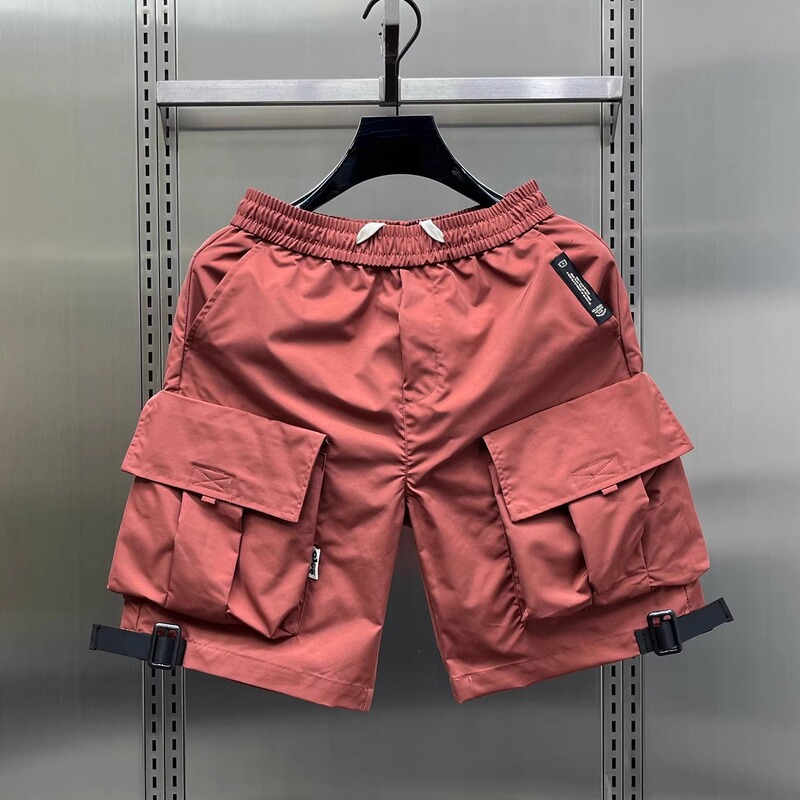 Trendy American-Style Functional Cargo Shorts for Men, Summer Fashion, Large Pockets, Multi-Color, Shiny and Colorful, Couple's Five-Point Shorts