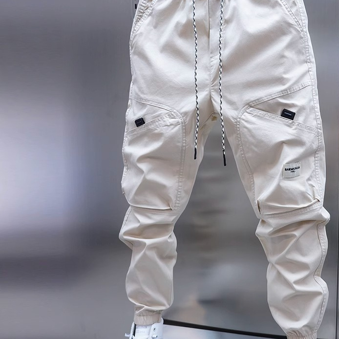 2025 Men's Spring/Summer New Casual Pants Solid Color Elastic Waist Jogger Pants Versatile Korean Style Slim Fit Cargo Pants