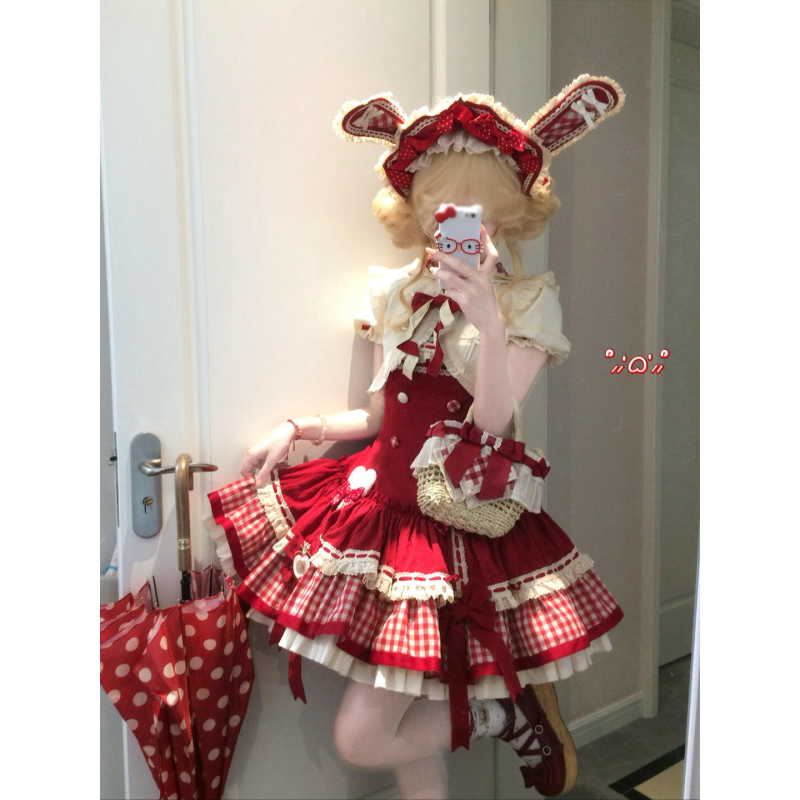 Apple Cute Bunny Short Coat with Big Bunny Ears, Soft and Adorable Lolita Skirt Jsk Set Lolita Dress Apple Cute Bunny Short Coat with Big Bunny Ears, Soft and Adorable Lolita Skirt Jsk Set Lolita Dress
