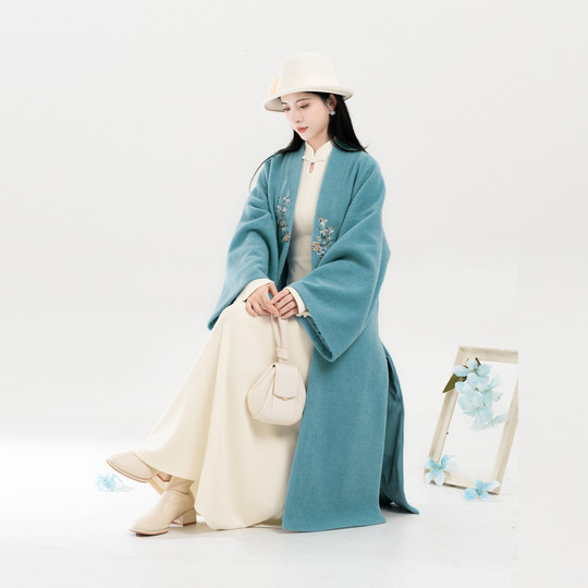 Отделение ткачества Hu Xinxue Han с элементом вышивки, простое двубортное шерстяное пальто, куртка, маленькое платье с длинными рукавами и воротником-стойкой для женщин