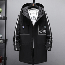Autumn coat mens long windbreaker Korean version of loose large size hooded jacket casual youth clothing gown