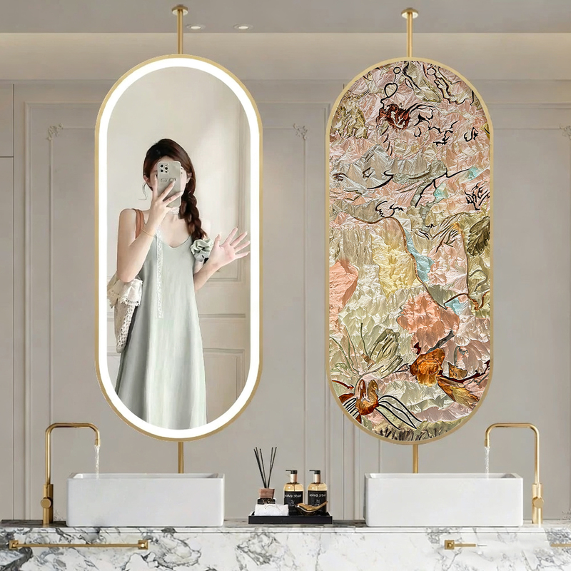 Rotatable Suspended Mirror, Light Luxury Enamel Screen Partition, Bathroom Smart Mirror with Light, Dressing Table Makeup Mirror