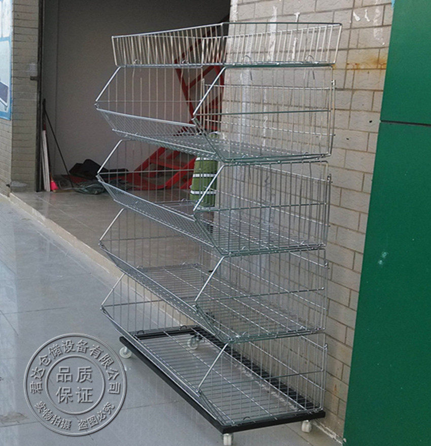 Oblique basket electroplating with wheels mobile snack umbrella rack bread rack rack food rack Hong Kong shelf