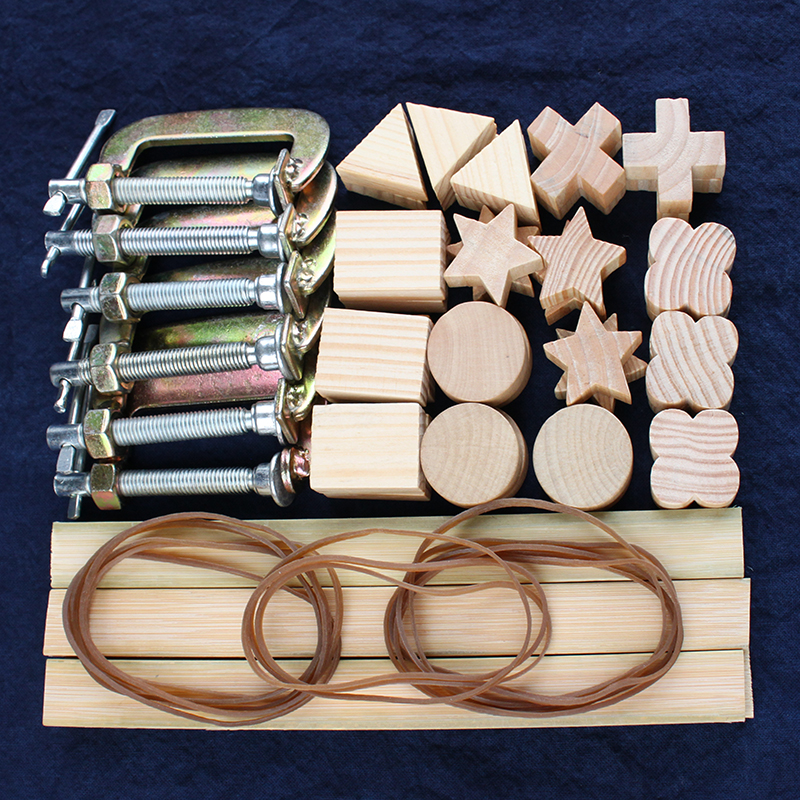 Hand tie-dye diy material pack Clip dyeing tool set G-clip Geometric small wood block Bamboo splint Rubber band