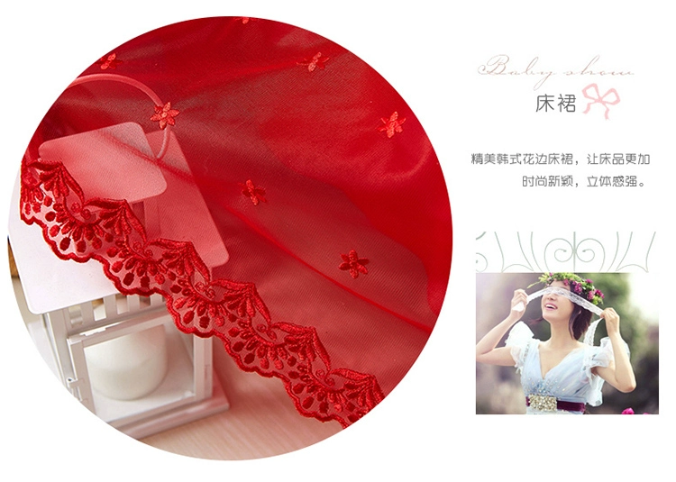 công chúa Hàn Quốc kết hôn lễ kỷ niệm lớn màu đỏ dày bông giường váy màu một mảnh giường ren bedspread lập một đơn ba mảnh - Váy Petti