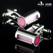 Handsome Long Silver Cylindrical Cufflinks Pink Agate Sleeve Ole Elegant Ladies Shirt Button Simple French Cuffs