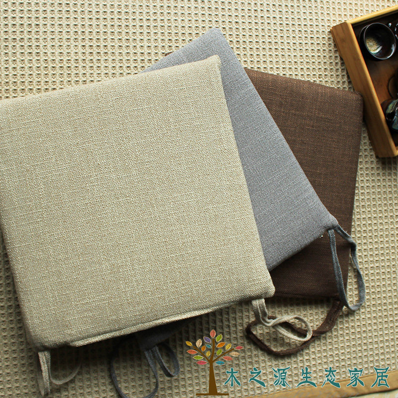 Japanese-style bay window Cotton hemp seat cushion Sponge square dining chair cushion Tatami removable and washable seat cushion with strap student pad