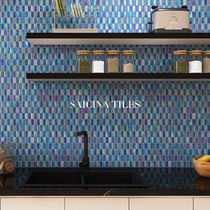 Glass mosaic tiles blue colorful chessboard kitchen bathroom bathroom curved bar colorful wall tiles and floor tiles