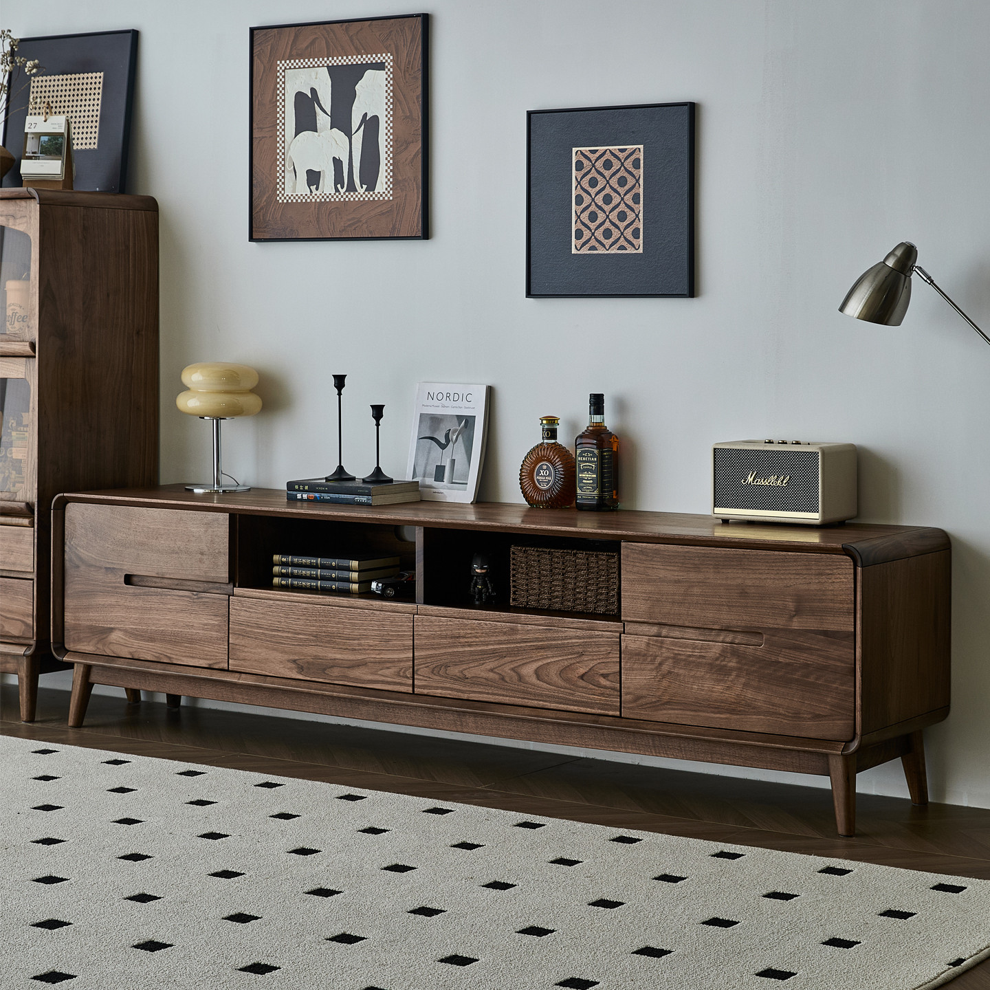 北米産ブラックウォールナット無垢材テレビキャビネットコーヒーテーブルコンビネーションミニマリスト北欧引き出しキャビネット収納収納キャビネットホーム
