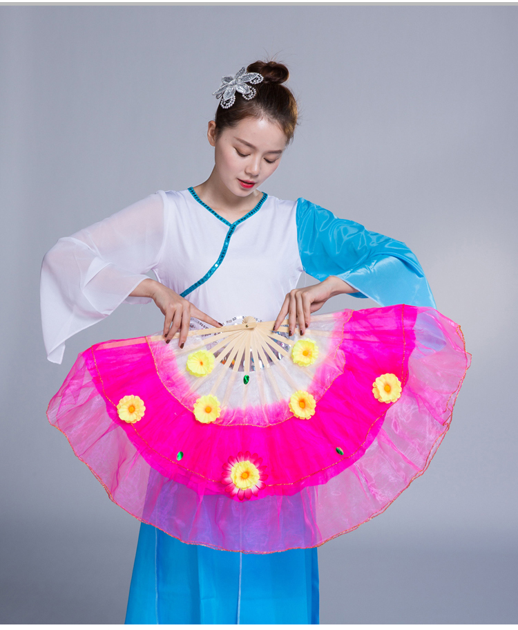 Dance Fan Bifacial Dancing Flowers Fan children lengthening women's yarn fan props Adult Square Dancing Twisting the Transplanting Song Fan