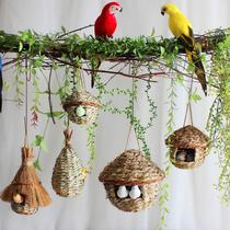 Creative pet bird house hanging grass bird nest handmade kindergarten environment layout Aerial charm Balcony Pastoral