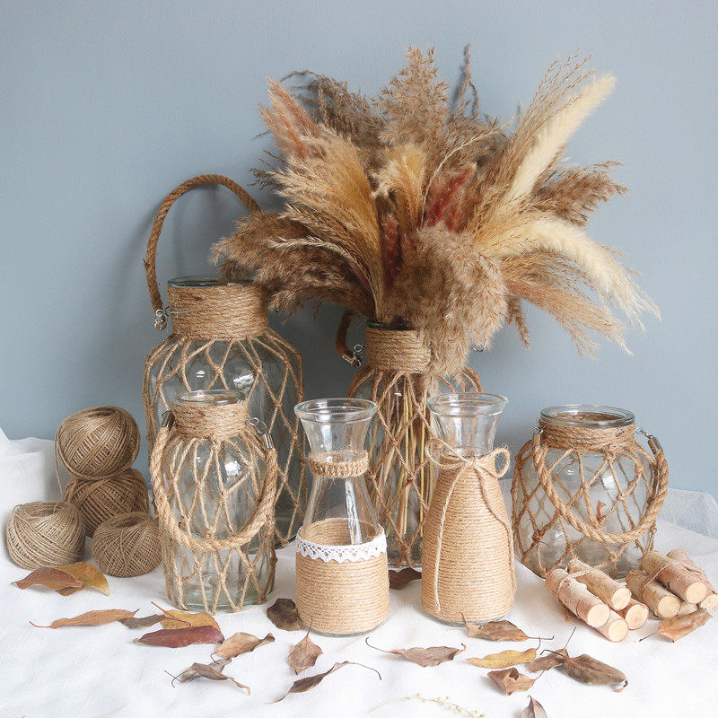 Dried flower glass vase hemp rope transparent water culture flower arrangement net red desktop decoration handmade decoration Nordic style