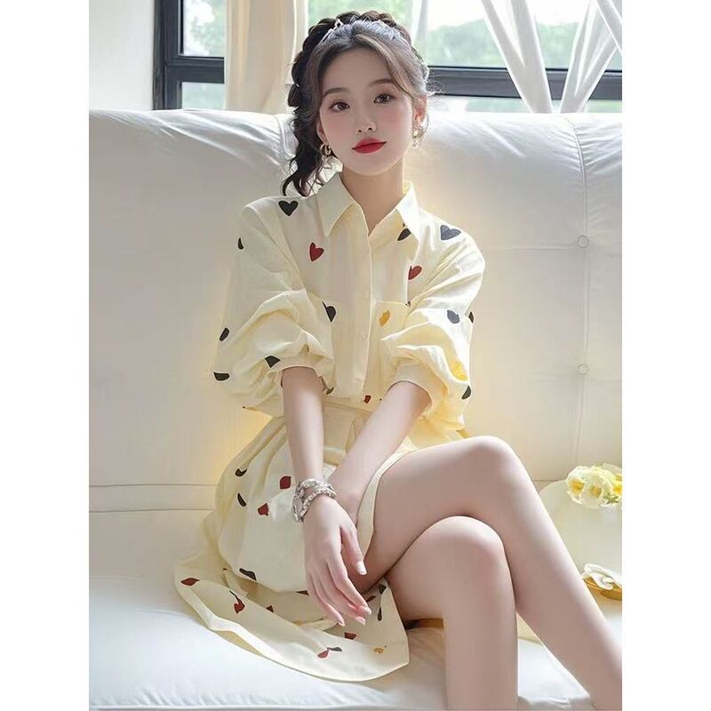 2025 Spring Outfit with a High-End Feel, Elegant and Age-Reducing Lantern Sleeve Shirt Dress, Loose and Slimming Dress for Slightly Chubby Women