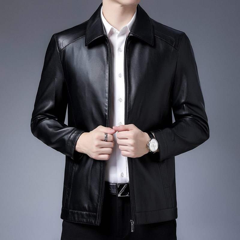 NNGR high-end 2021 new leather clothes men's spring and autumn style casual turnover jacket middle-aged dad handsome and short jacket