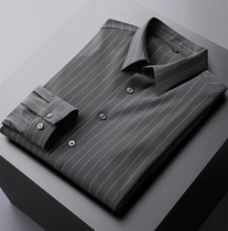Autumn and winter striped long sleeve senior sense shirt mens interior business dress dad base shirt mens wild coat