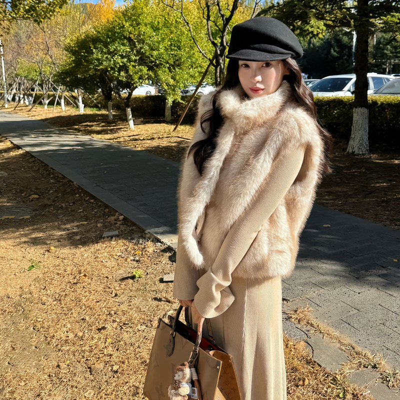 Eco-Friendly Fox Fur Vest for Women 2026 Autumn and Winter New Gradient Retro Stand-Up Collar Imitation Mink Fur Vest Eco-Friendly Fox Fur Vest for Women 2026 Autumn and Winter New Gradient Retro Stand-Up Collar Imitation Mink Fur Vest