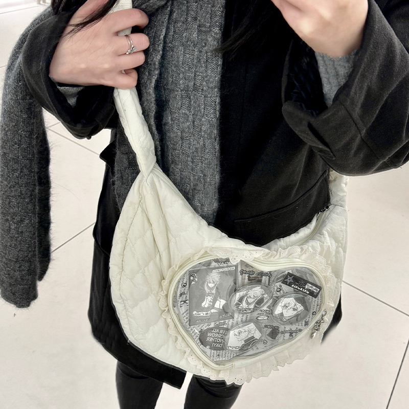 Original Genuine Drawstring Heart Lace Ballet-Style Doll Bag, Small Capacity Anime-Style Ita Bag for Women, Single Shoulder Crossbody Bag