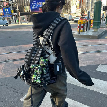 Chrees&Kfllh Korean-Style Striped Backpack 2025 New Model Newjeans Same Style Drawstring Hiking Backpack