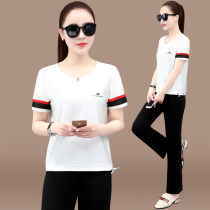 Summer sports suit womens 2021 New stitching casual fashion slim foreign air age reduction short sleeve trousers two-piece set