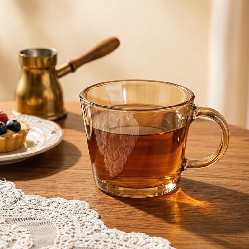 Crystal Glass Cup, Water Cup, Tea Cup, Brown Mug, Coffee Cup with Handle, High-Grade, Thickened, High-Temperature Resistant, Amber Color Crystal Glass Cup, Water Cup, Tea Cup, Brown Mug, Coffee Cup with Handle, High-Grade, Thickened, High-Temperature Resistant, Amber Color
