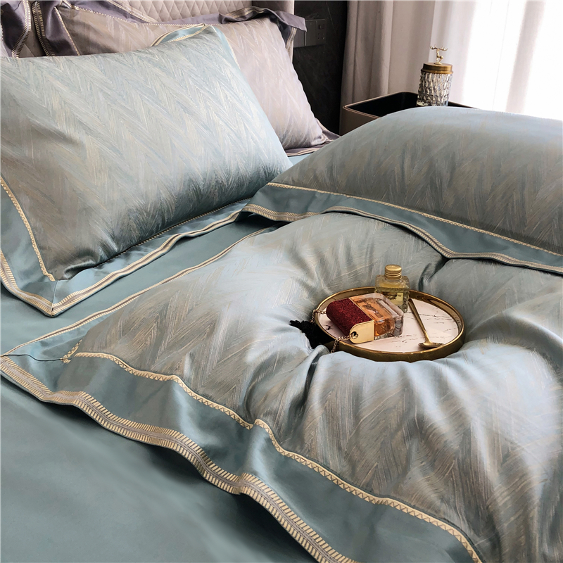High-end light and luxurious 120 long suede cotton jacquard quilt cover four sets of full cotton pure cotton minimalist modern Nordic wind bed pint-Taobao