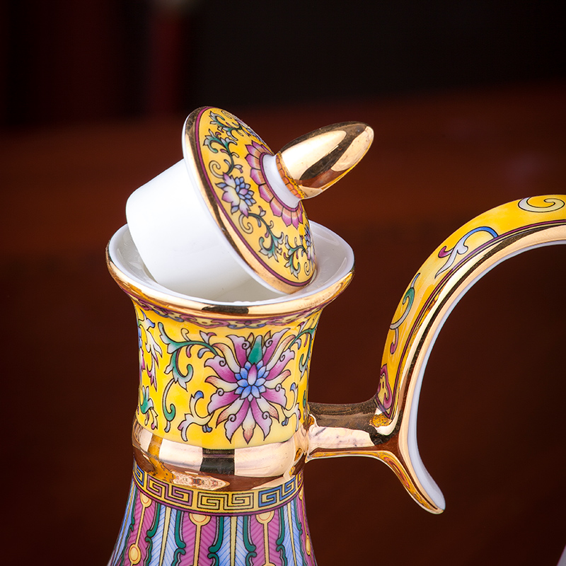 Colored enamel wine home jingdezhen Chinese antique gift set goblet ceramic wine pot rice wine liquor cup