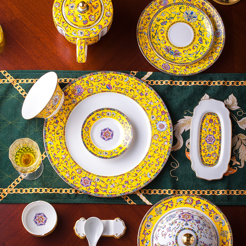 Jingdezhen colored enamel porcelain tableware suit ipads court dishes hotel western - style food table setting club banquet dishes pendulum