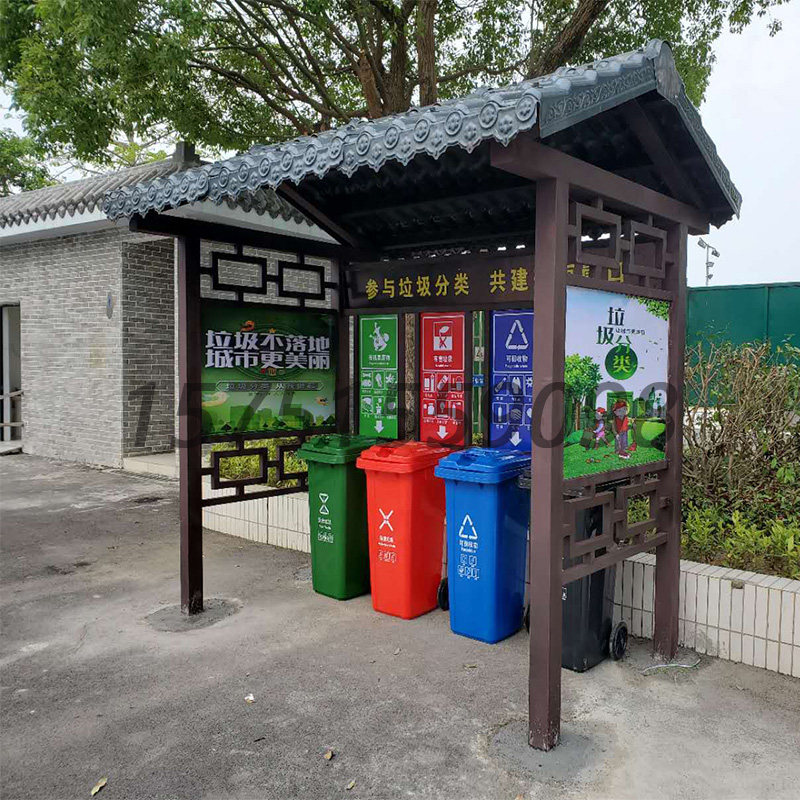 Outdoor garbage kiosk stainless steel four-sorting garbage bin community garbage room drop point collection kiosk garbage collection station