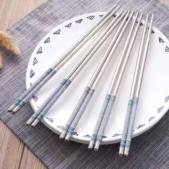 Stainless steel chopsticks high temperature resistance chopsticks restaurant restaurant household anti-slip anti-scalding and anti-mold blue and white porcelain chopsticks