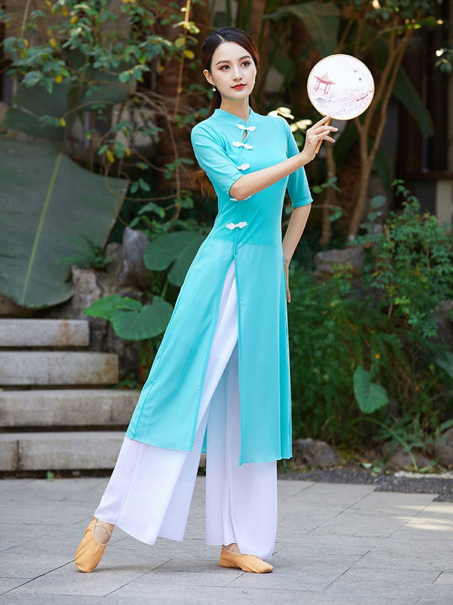 Square Dance Costume Classical National Qipao Hanfu Performance Out of the Rhythmic Body Exercises Online yarn Rehearsical Skill in Sleeves