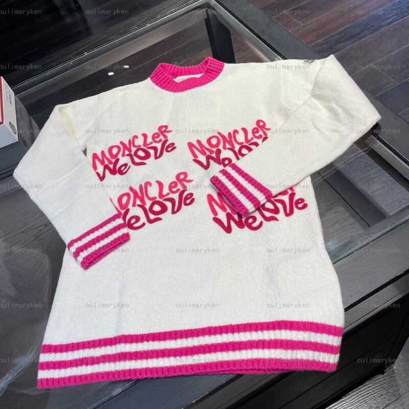 Outlet Discount Moncler Girls' Round Neck Knit Sweater Logo White 12A Years Old