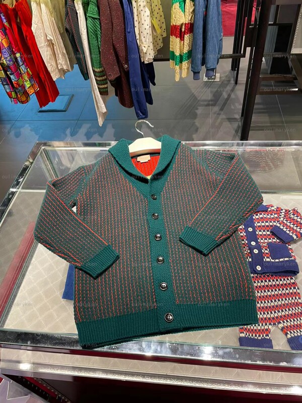 Italian Outlet Gucci Boys' Thick Knit Cardigan 100% Wool Dark Green 8Y 8 Years Old