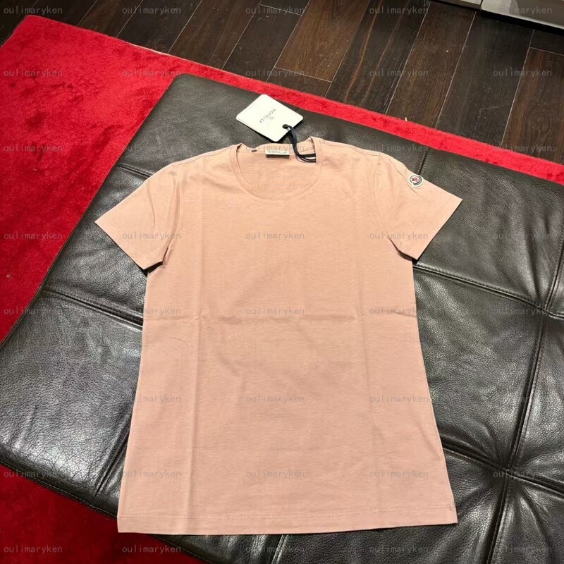 Outlet Moncler Women's Round Neck Short-Sleeve T-Shirt Classic Armband Light Pink S m L Size