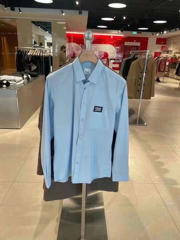 Italian Outlet Burberry Men's Long-Sleeved Shirt Classic Logo Light Blue Size L
