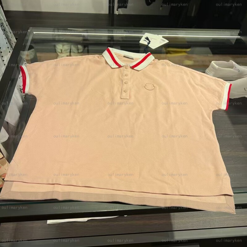 Italian Outlet Moncler Women's Loose-Fit Short-Sleeve T-Shirt Polo Shirt Light Pink Size m L
