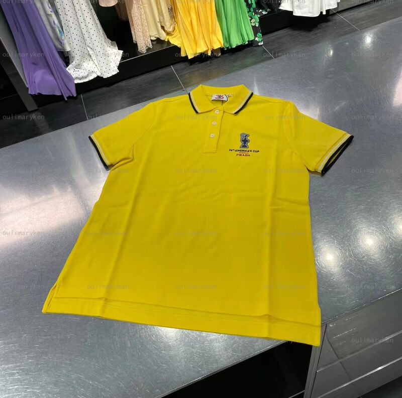 Italian Outlet Prada America's Cup Collaboration Women's Short-Sleeve Polo Shirt with Collar, Goose Yellow, Size S