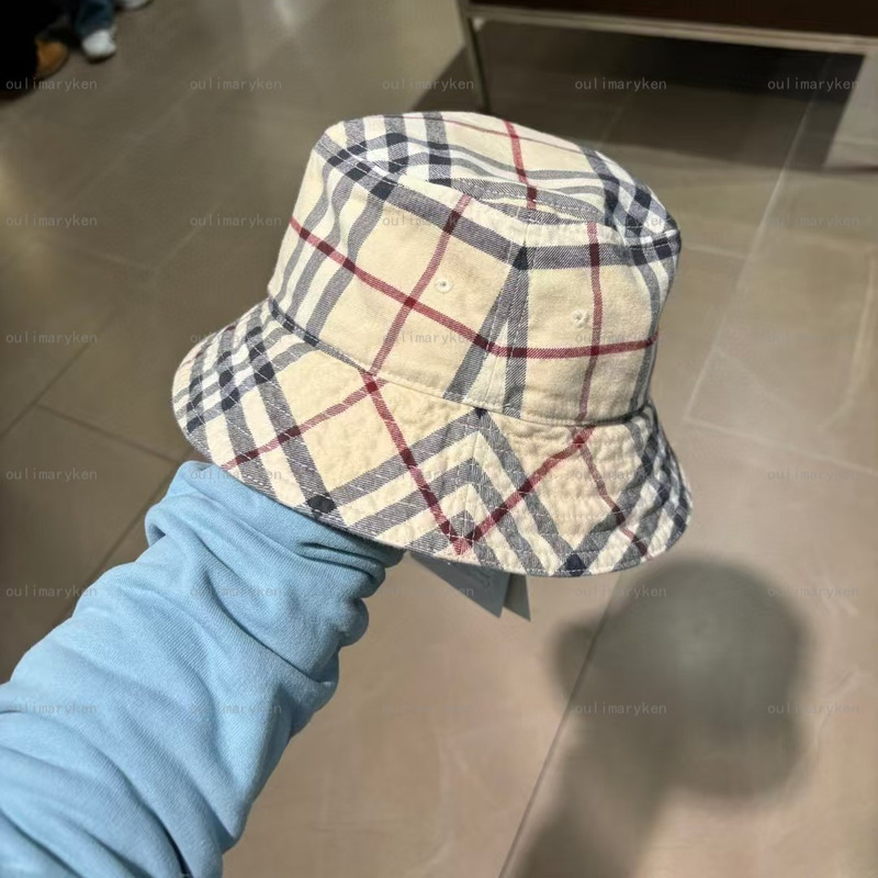 Italian Outlet Burberry Women's Bucket Hat Classic Plaid 100% Cotton Khaki Color S m L Size