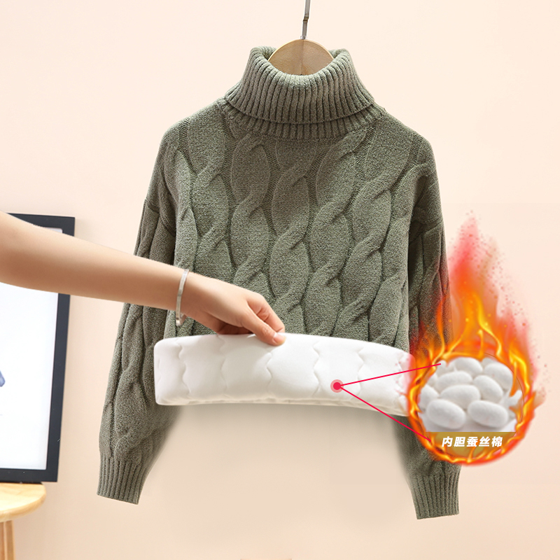 Children's Sweater, Boys' Knitwear, Boys' Autumn and Winter Tops, Fleece-Lined and Thickened, Silk Turtleneck with Cotton Padding, Base Layer Shirt for Middle School Students