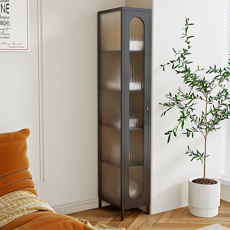 Light Luxury Corner Storage Cabinet with Glass Doors, Small Apartment Bedroom Bookcase, Living Room Home Storage Display Cabinet