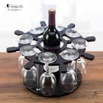 Rudder promotional wooden wine rack red wine rack European creative Wine Rack bar high foot cup holder home decoration