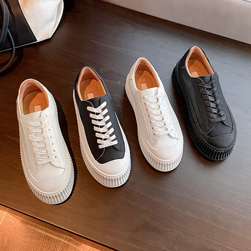 Thick Bottom Small White Shoes Women Genuine Leather 2021 Autumn New 100 Hitch Cookie Shoes Exploits Heightening White Casual Sneakers