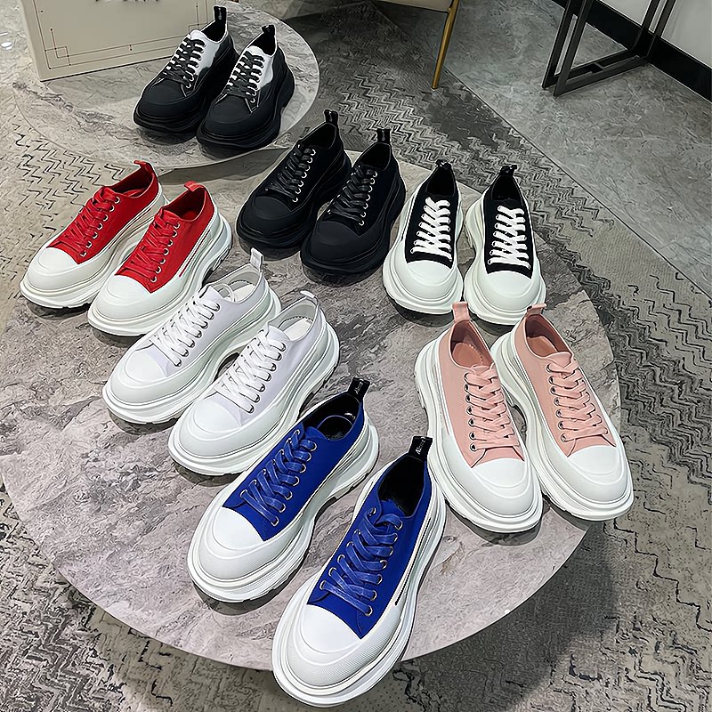 High-set version McKunda small white shoes female lacing thick bottom heightening sails cloth shoes couple with low help big head old daddy shoes