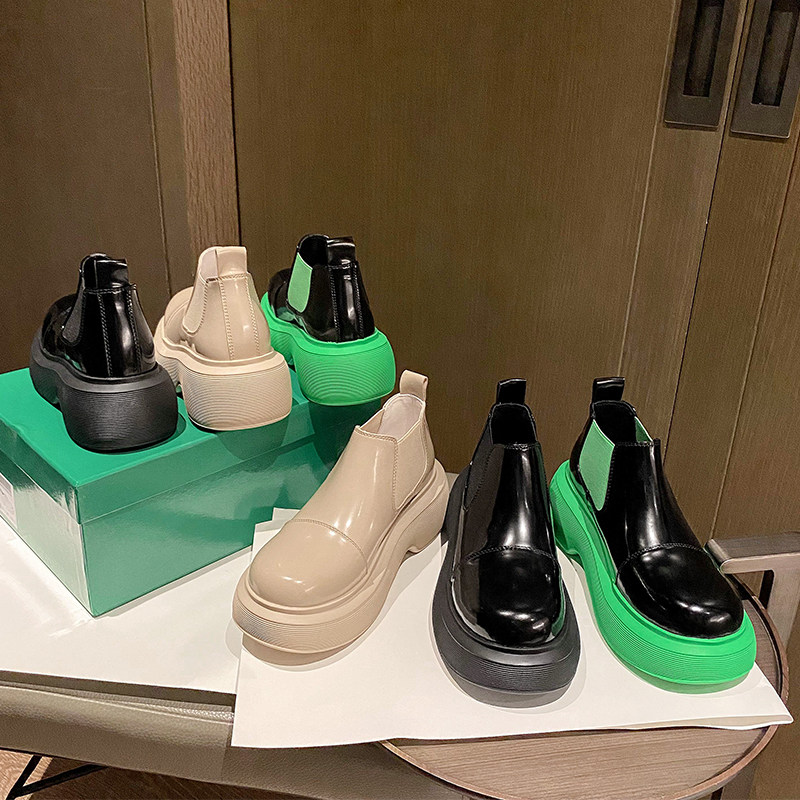 tu bv boots 2021 autumn winter models genuine leather thick bottom short boots Inn wind chelsey boots green short cylinders Martin boots