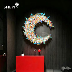 Italian-Style Light Luxury Artistic Colorful K9 Crystal Butterfly Decorative Lighting Wall-Mounted Bedroom Living Room Creative Moon Wall Lamp