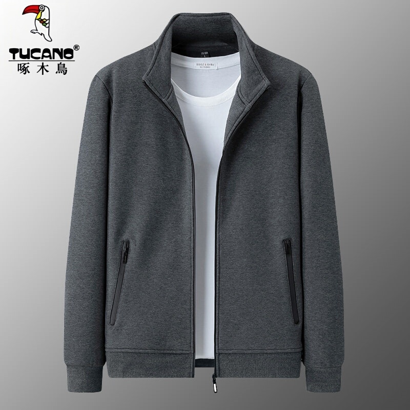 Woodpecker Pure Cotton Stand-Up Collar Zipper Jacket for Men, Spring and Autumn Thin Loose Sports Style Casual Coat Long-Sleeve Top