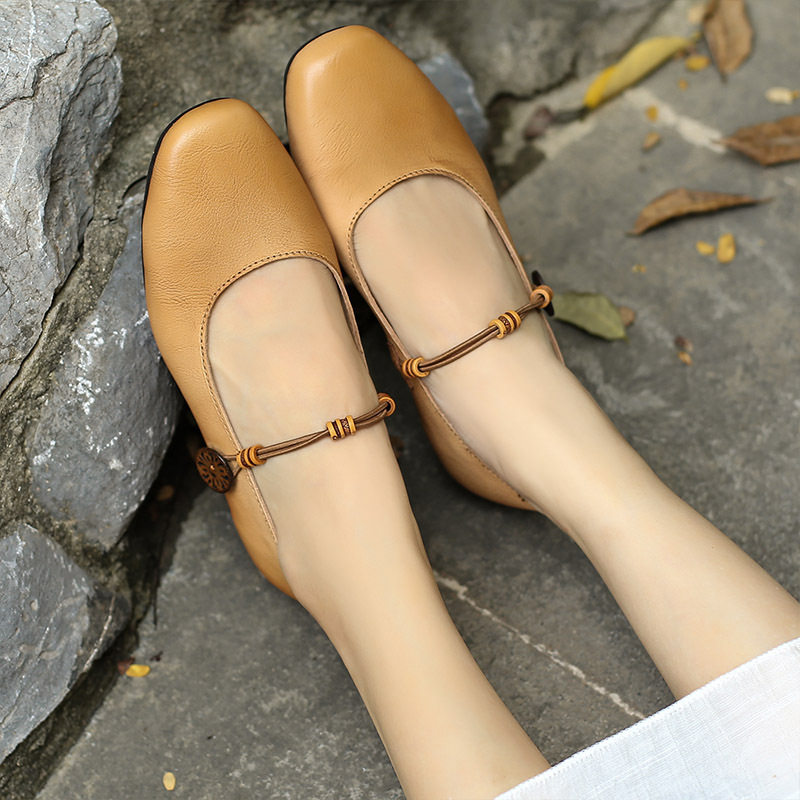 2020 autumn new retro literary leather handmade women's shoes Mori women's leather one-word belt soft bottom Mary Jane shoes