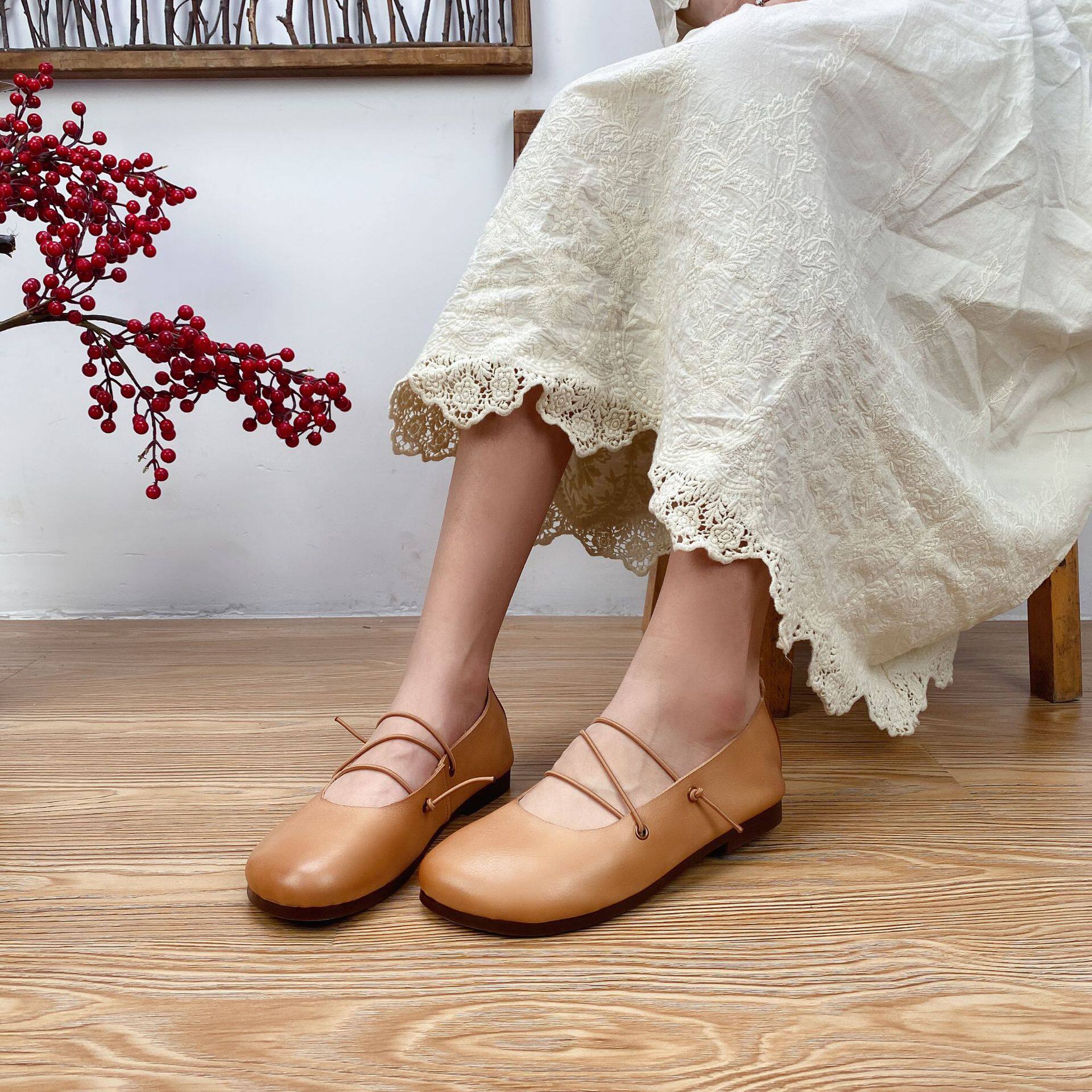 2022 Spring and summer new retro - art artisanal leather single shoe doll head Jane Mary female shoes