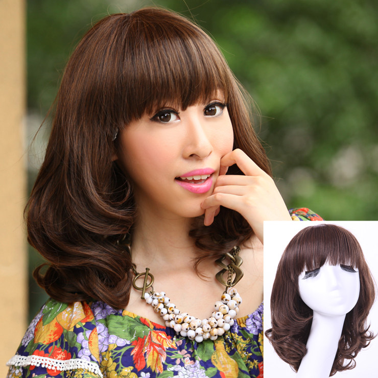梨花头假发 中发 女生蓬松修脸中卷 时尚微卷发 韩国时尚中短发型