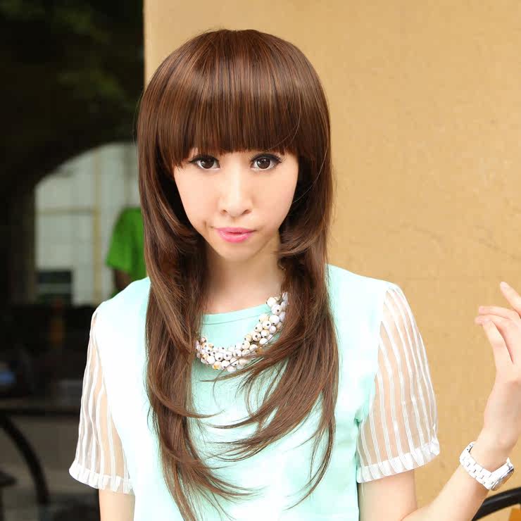 假发 女 长发 长直发 修脸内卷直发 蓬松仿真发 逼真齐刘海学生发